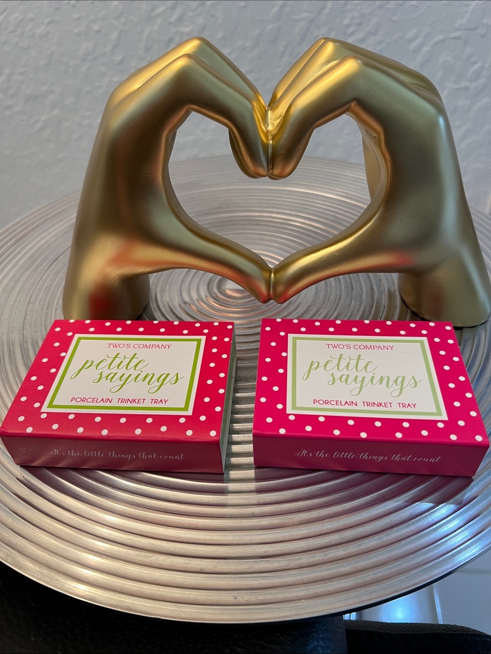 Two's Company Pink Polka Dot Petite Sayings (2) Trinket Boxes- sold together